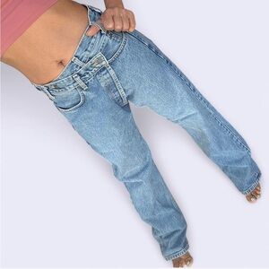 Crisscross button waist Classic Blue Women's Jeans